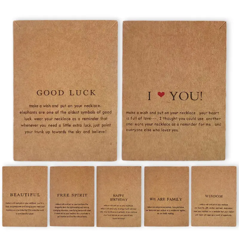 20pcs/lot 7.5x10cm Good Luck Card Necklace Chain Packing Card Kraft Paper Cards Display Cardboard for DIY Jewelry Making 20pcs lot 7 5x10cm good luck card necklace chain packing card kraft paper cards display cardboard for diy jewelry making