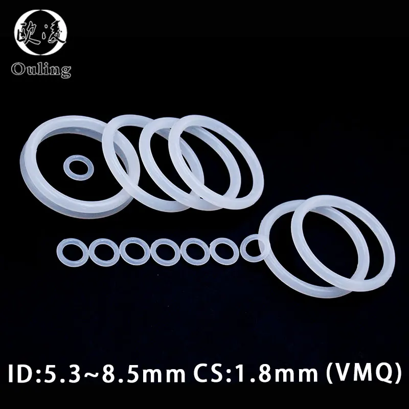 

25PCS/lot Silicon Ring Silicone/VMQ Oring CS1.8mm Thickness ID5.3/5.6/6/6.3/6.7/7.1/7.5/8/8.5mm Rubber O Ring Seal Gasket Ring