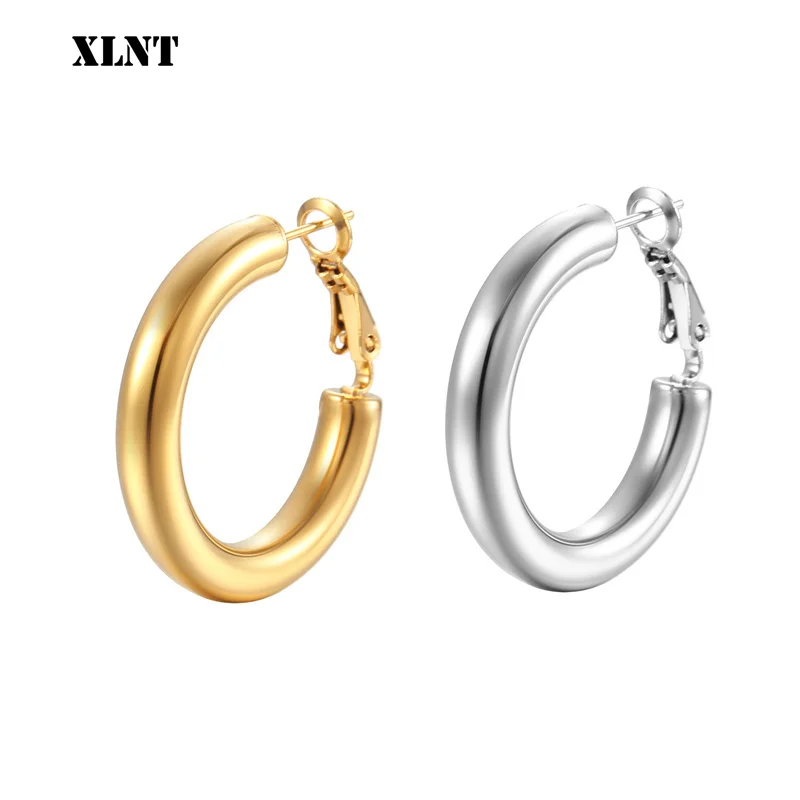 XLNT Gold color circle creole earrings, Stainless Steel Big Round wives Hoop Earrings gifts for women