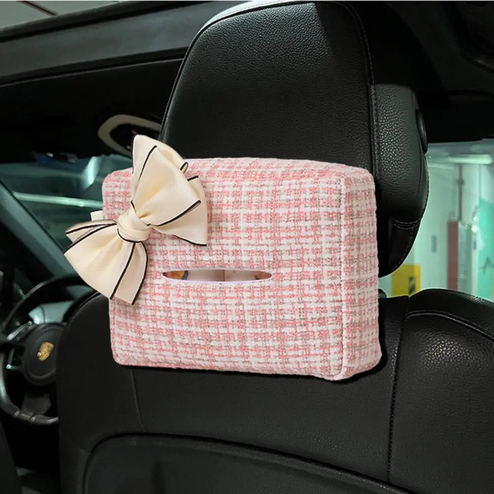 

Car Tissue Holder Stylish with Bowknot Easy Installation Luxury Car Seat Back Napkin Box for Auto
