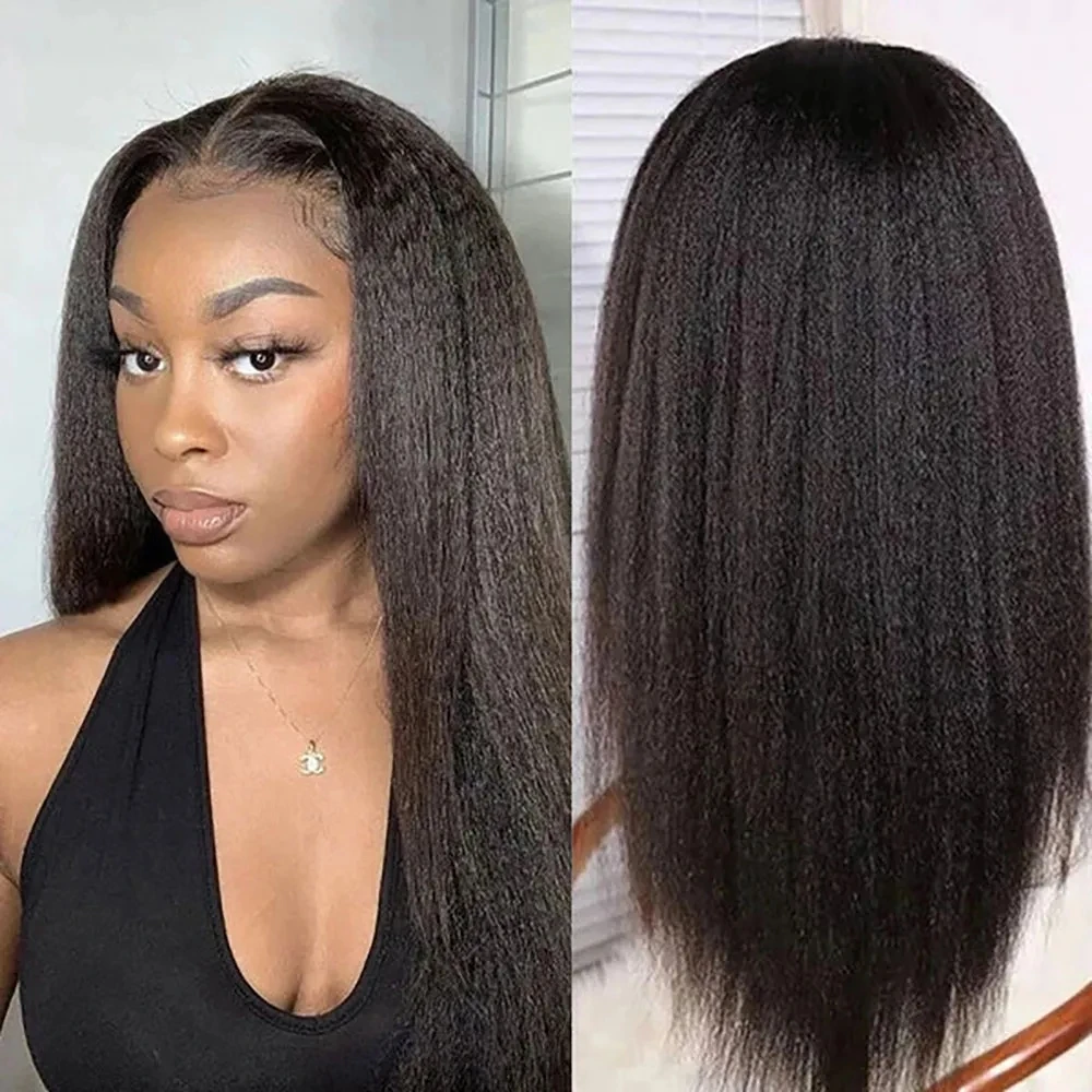 

Glueless Kinky Straight 13x4 Lace Front Wig Short Bob Human Hair Wigs Wear And Go Yaki Straight Brazilian Remy PrePlucked Wig