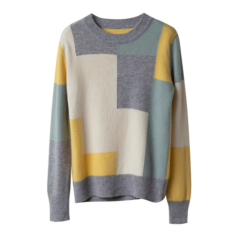 Color Block O-Neck Vrouw Truien Dames Pull Hiver Femme Chandails Frau Pullover Winter Clothes Knitted Tops Women Sweaters 2023 5