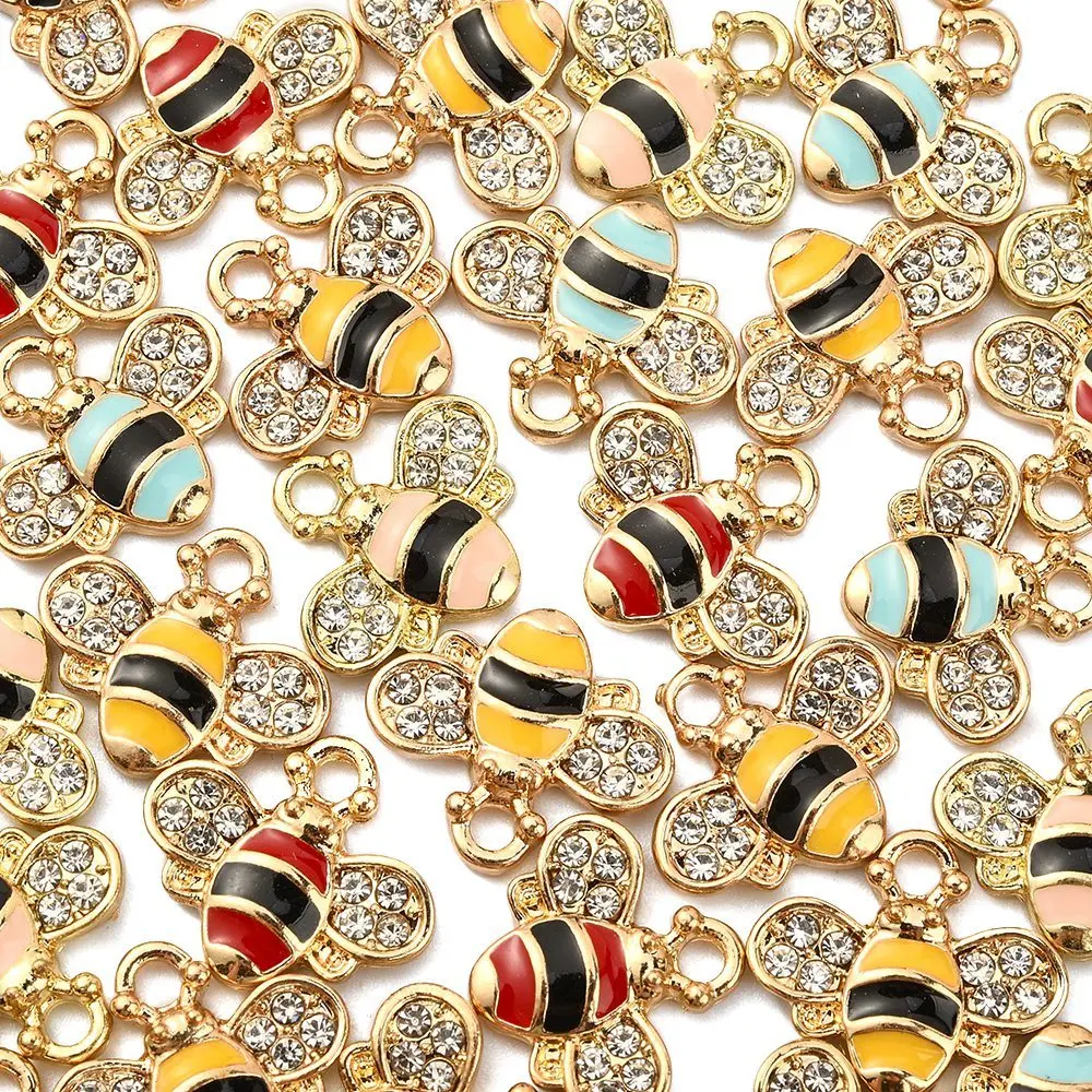 PandaHall 40 Pcs 4 Colors Enamel Mini Bees Charms Crystal Rhinestone Honeybee Animal Charm for Jewelry Making