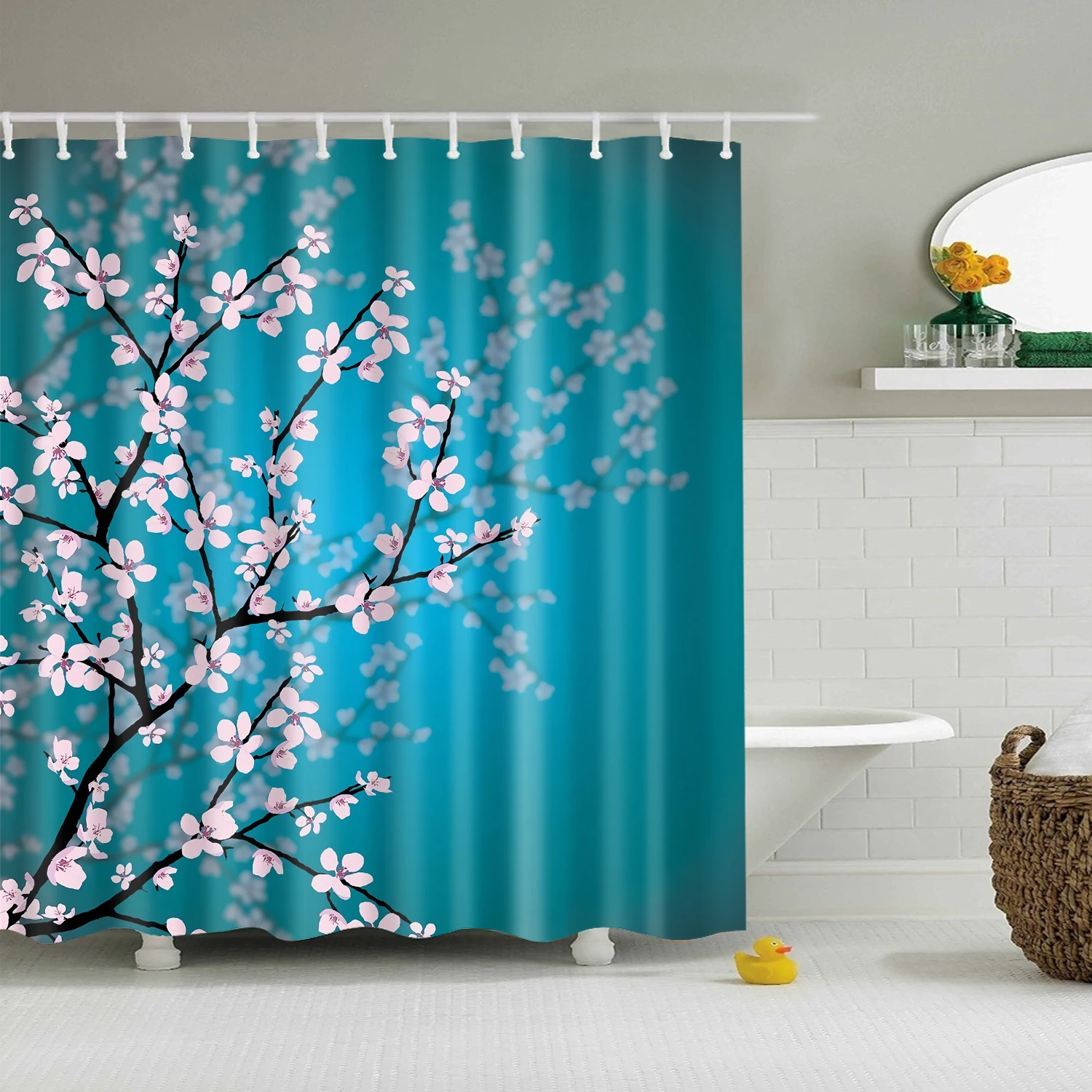 Chinese Style Shower Curtain 3d Print Flower Plant Landscape Bathtub Screen Decor Waterproof Polyester Bathroom Bedroom Curtains