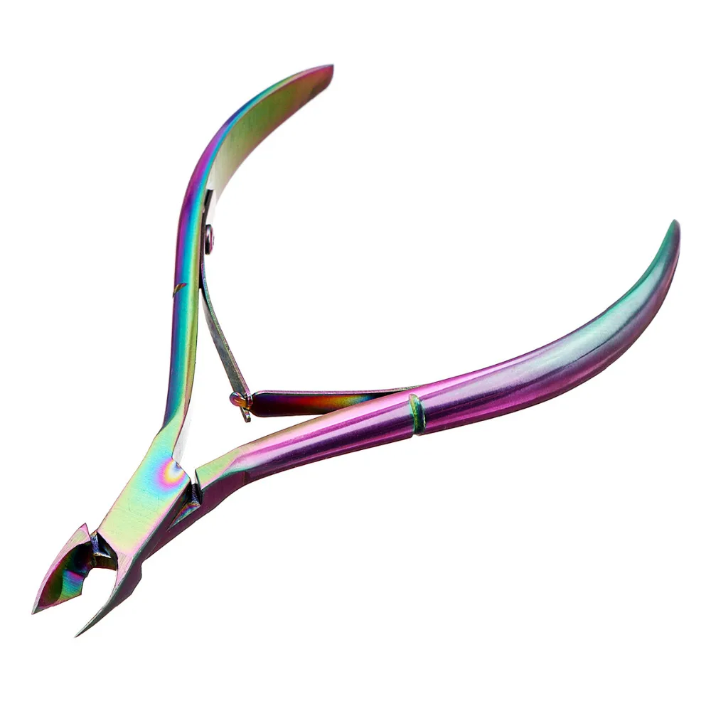 Monja Nail Art Colorful Stainless Steel Cuticle Pusher Scissors Dead Skin Remove Cleaning Nipper Manicure Tools
