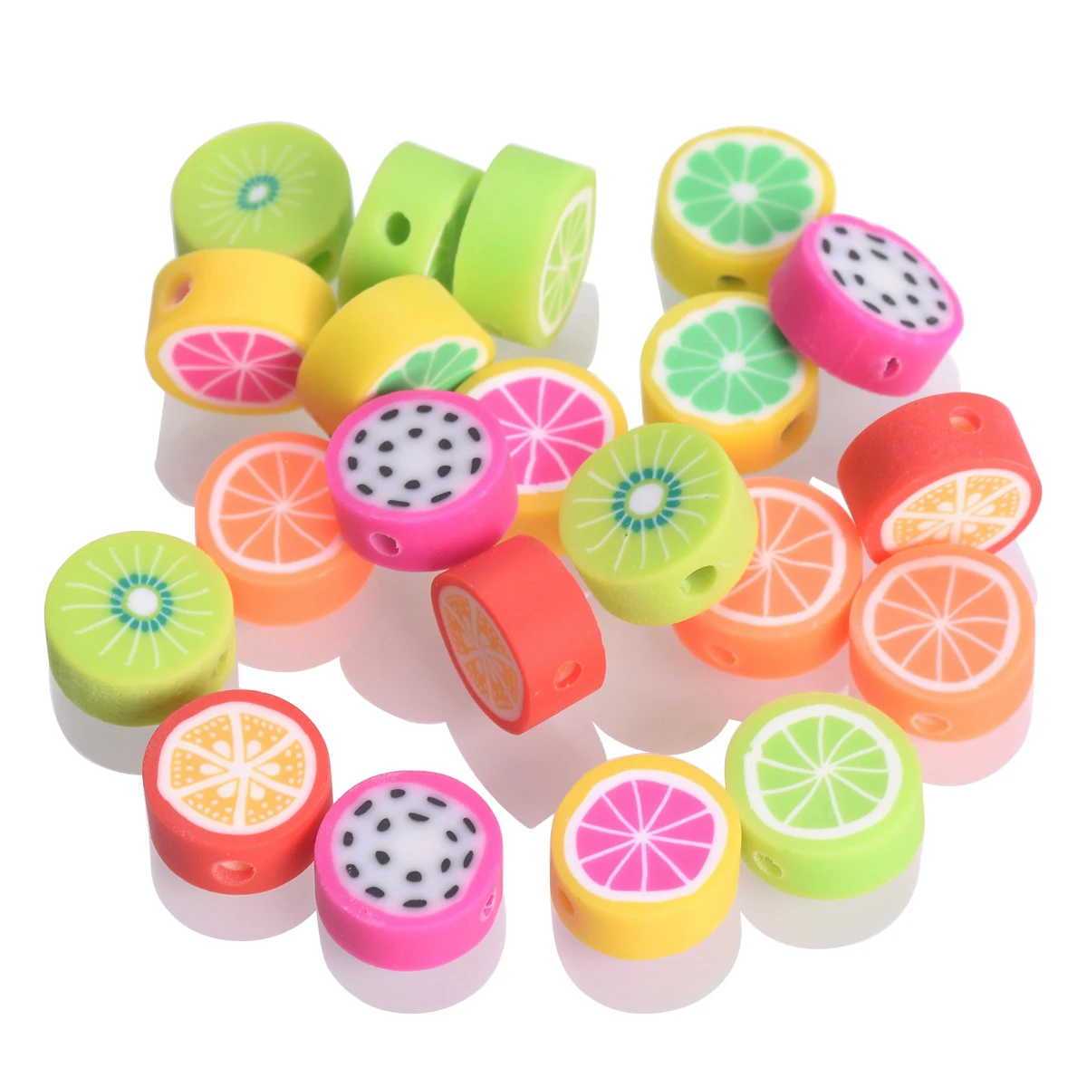 30pcs 과일 레몬 슬라이스 칩 10mm 플랫 라운드 수제 폴리머 클레이 루즈 비..