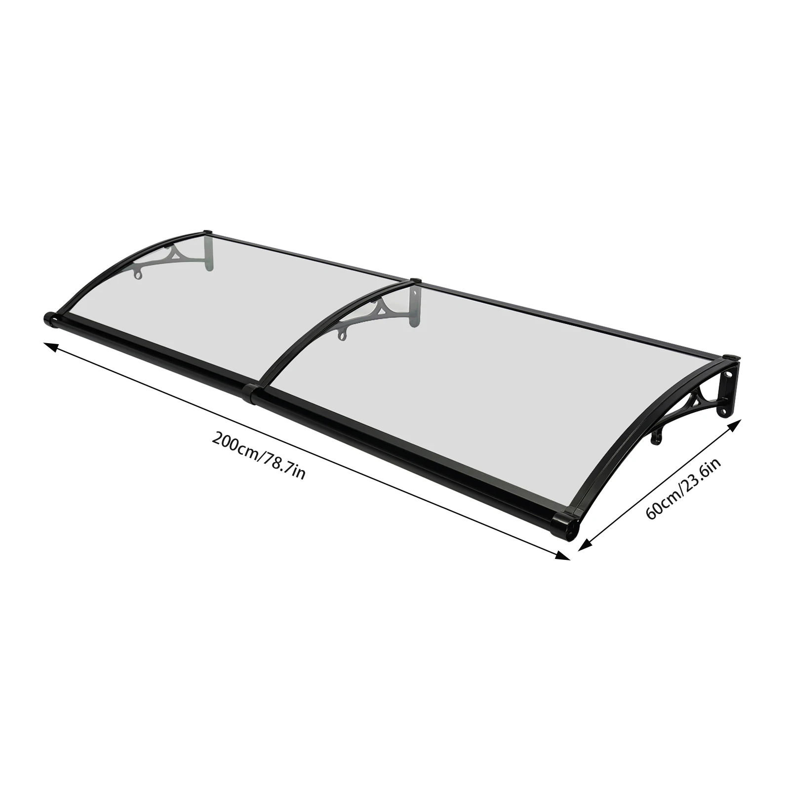 200CM Transparent Front Door Arch Rainshed Sun Protection Door Roof Aluminum Alloy Canopy Awning w/Sink for Outdoor Balcony