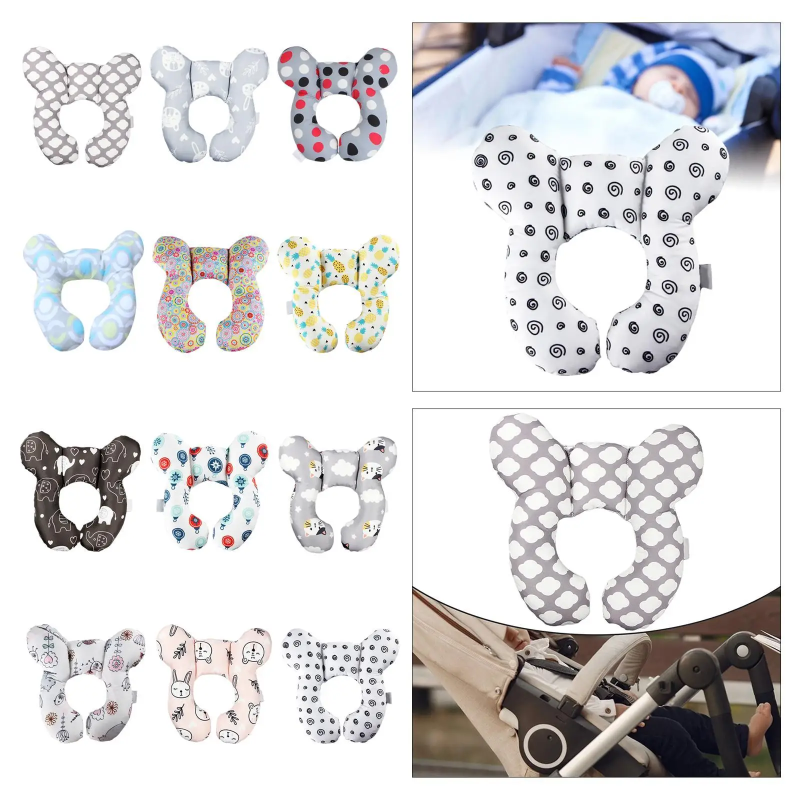 Baby Neck Pillow Ergonomic Headrest Soft Head and Neck Support Pillow for Pushchair Travel Car Seat Stroller 0-2 Years Old Baby