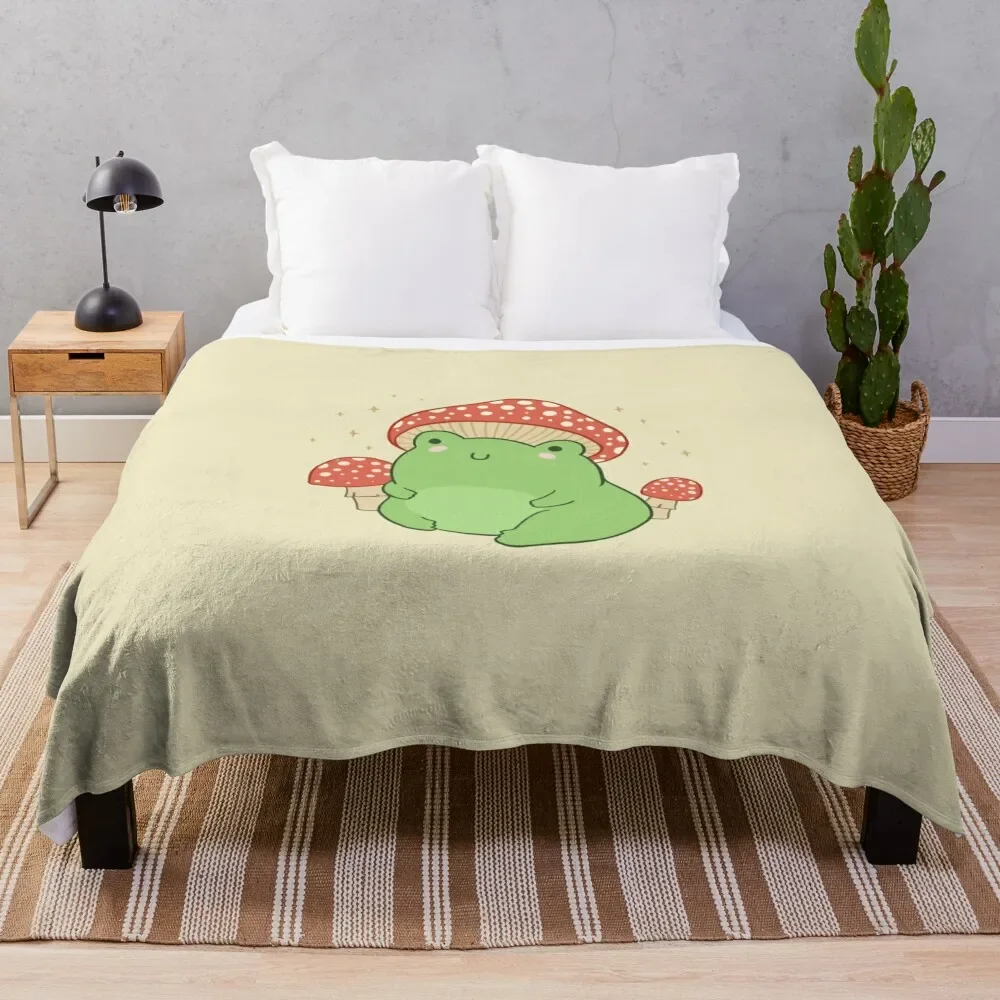 Rana Kawaii Con Cappello A Fungo E Toadstools - Cottagecore Estetico Froggy - Chubby Amita Muscaria Coperta A Tema Foresta