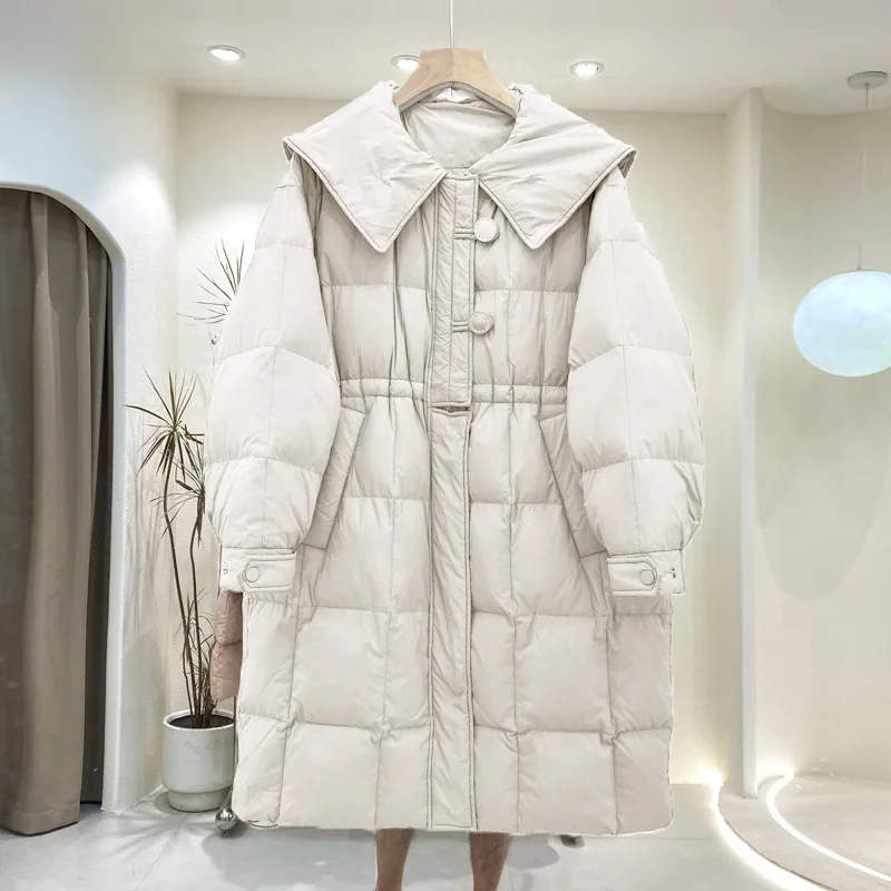 2023 Winter Women’s Clothing High-end down jacket mid-length navy collar fashion large size winter jacket 0218