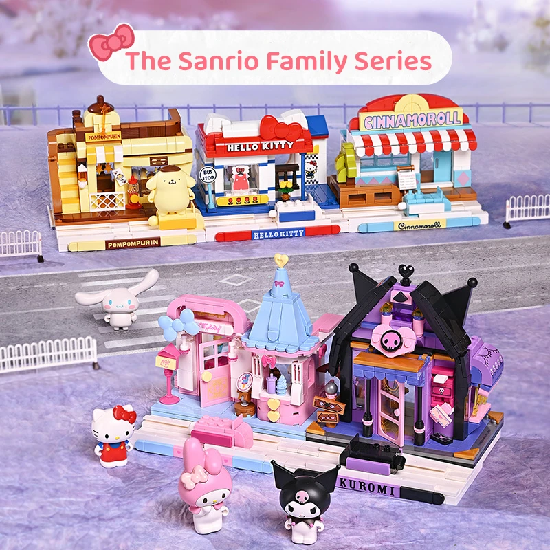 

Sanrio Kawaii Kuromi Cinnamoroll Mymelody Развивающая игра графика мультфильм строительные блоки модель комната украшения сборные игрушки