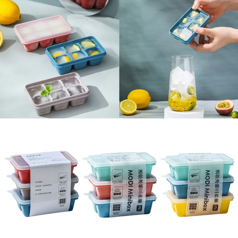 

3x Ice Cube Tray Maker Silicone Molds with Lid Reusable Household Ice Tray