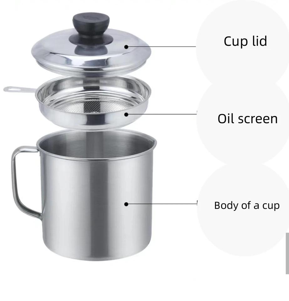Contenitore per filtro dell'olio con colino, in acciaio inox, 1,5 l e