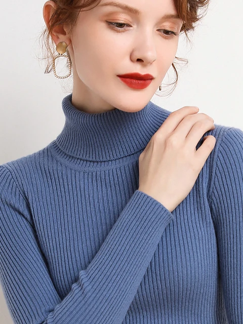 Women Fall Turtleneck Sweater Knitted Soft Pullovers Cashmere Jumpers Basic Soft Sweaters Female Basic Blouse New 3