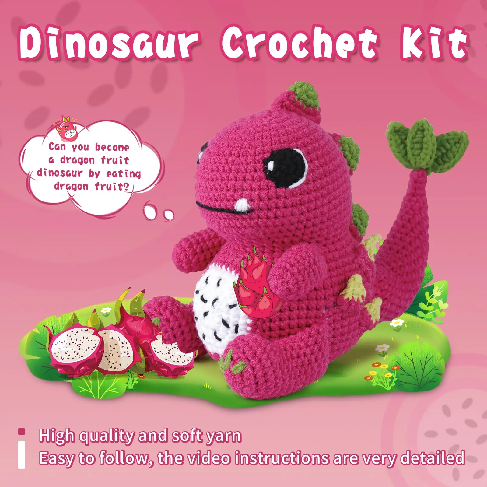 Fenrry Crochet Kit Beginners Animal Knitting Kit Dinosaur Step-by-Step Video Tutorials DIY Present