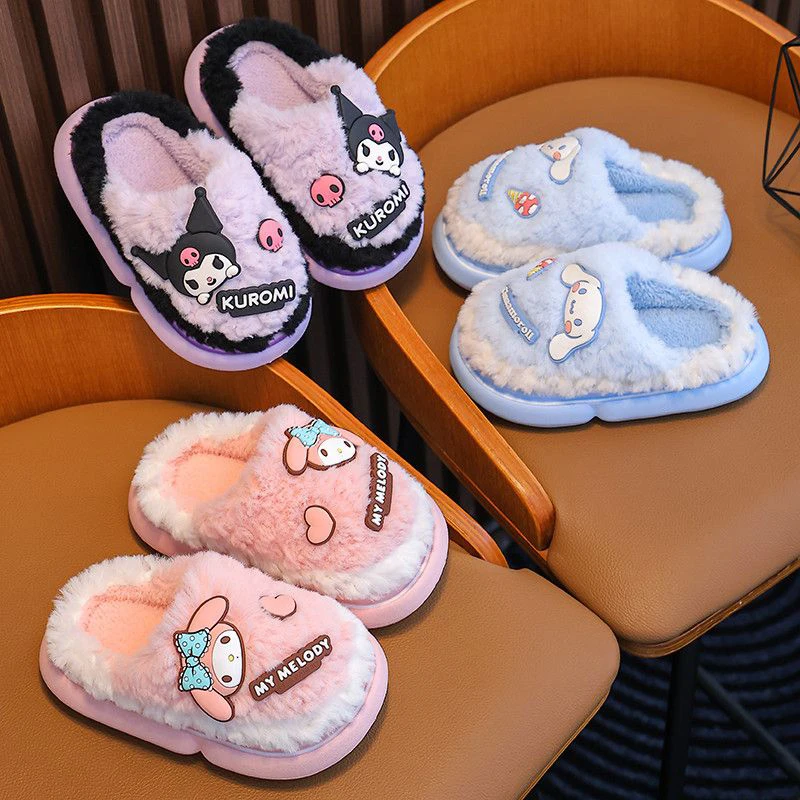 

Симпатичные детские тапочки Sanrio из хлопка с мультяшным принтом My Melody Kuromi Cinnamoroll, домашние Нескользящие теплые тапочки для осени и зимы