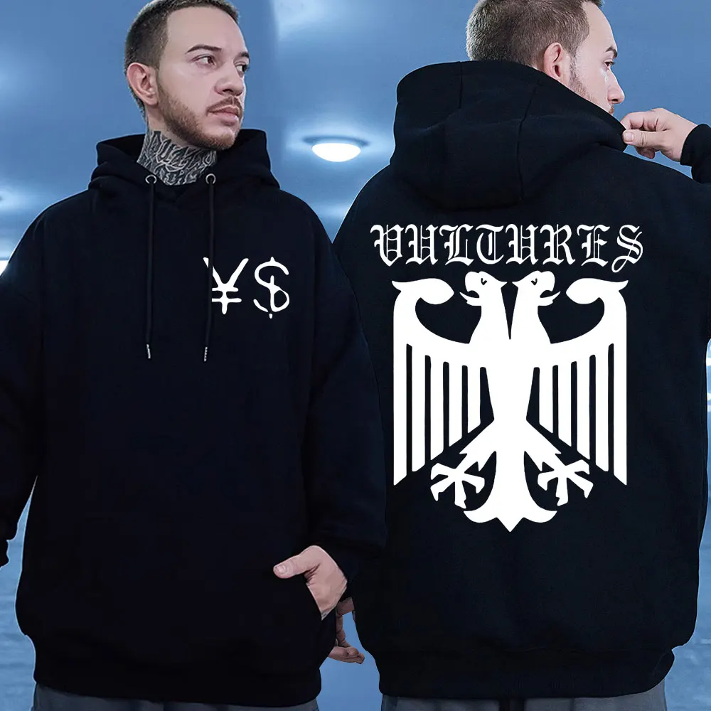 Rapper Kanye West Vultures Cool Graphic Hoodie Men Hip Hop Oversized Hooded Sweatshirts Unisex Casual Sweatshirt Fleece Pullover