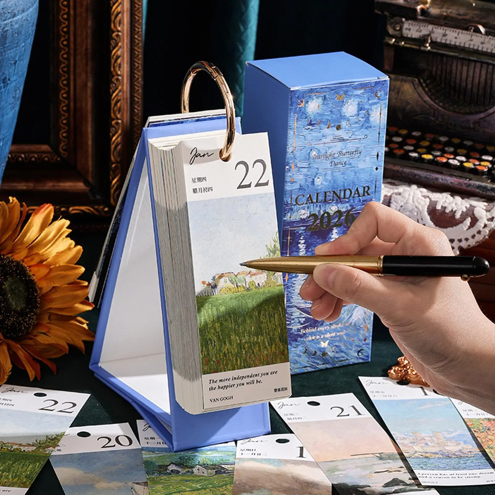 Desk Calendar 2026 365 Days Oil Painting Vintage Planner Decor Artistic Calendar For Entrance Desktop Living Room Office School