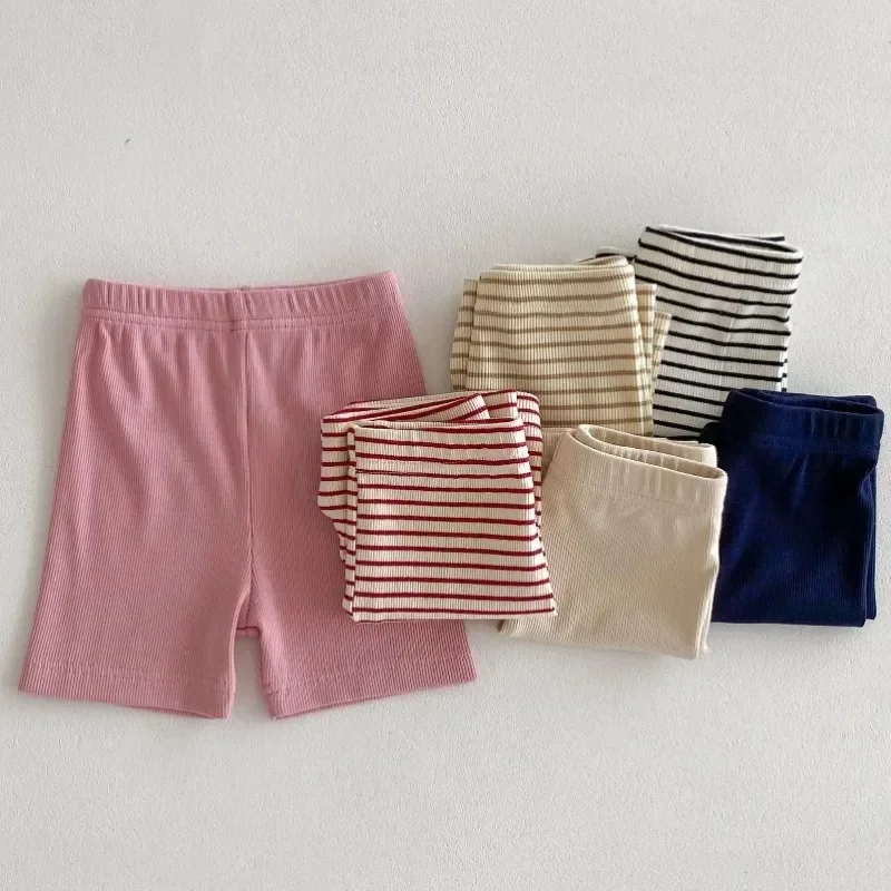 Baby Girls Shorts Ribbed Elastic Stripe Trousers Pants Fashion Kids Casual Infant Clothing Korean Toddler Skinny Short 0-6Y kids shorts kids trousers