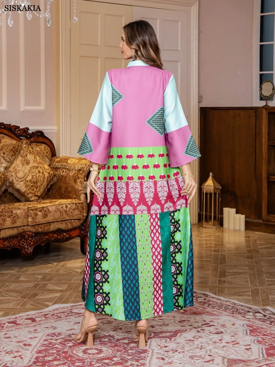 فستان Siskakia مسلم أنيق مطبوع عليه زهور مغربي فاخ...