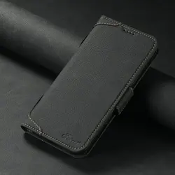 Leather Wallet Flip Case with Magnetic Back Cover - Premium Design - Galaxy S23 Ultra (J07LZW - Black)