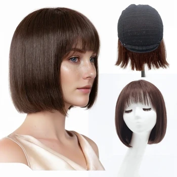 Parrucca corta per capelli umani per donna Parrucche diritte Toppers con frangia Parrucche per capelli brasiliani Parrucche Bob per cuoio capelluto naturale reale