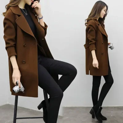 New Women's Medium-Length Woolen Jacket Loose-Fit Slimming - Image 3