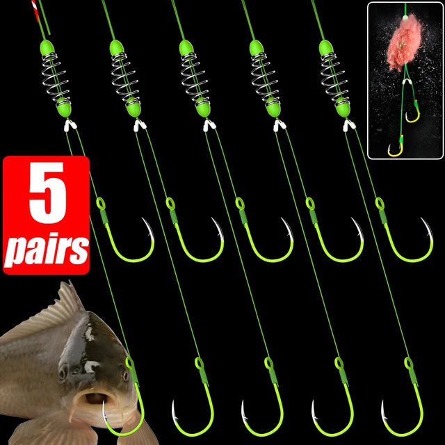 5 Pairs/Lot Double Barbed Hook with PE Line Carp Fishing Accessory  Anti-winding Carbon Steel Fishing Hooks Spring Fishhook - AliExpress