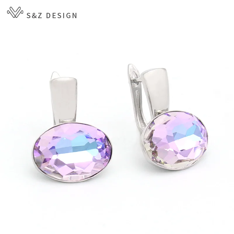 S&Z DESIGN New Fashion Elegant Luxury Oval Crystal Dangle Earrings For Women Wedding Party Jewelry 585 Rose Gold Color Eardrop