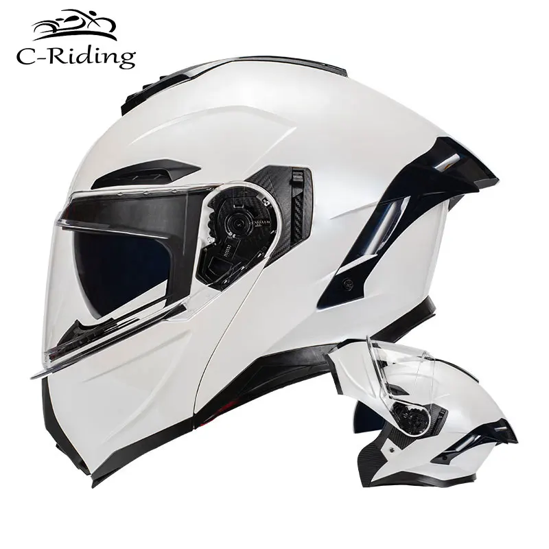 

Dual Lens Flip Up Helmet DOT Approved Men Women Full Face Motorcycle Helmets ABS Modular Helmet Motocross Racing Moped Helm