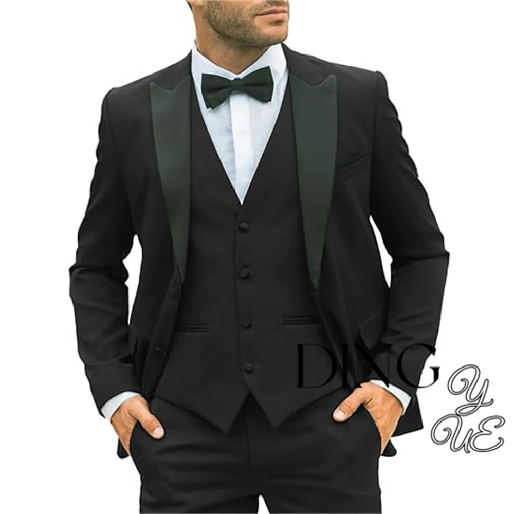 Fashion Men's Suits Regular Fit 3 Piece Tuxedos Peak Lapel Blazer Vest Pants for Evening Party