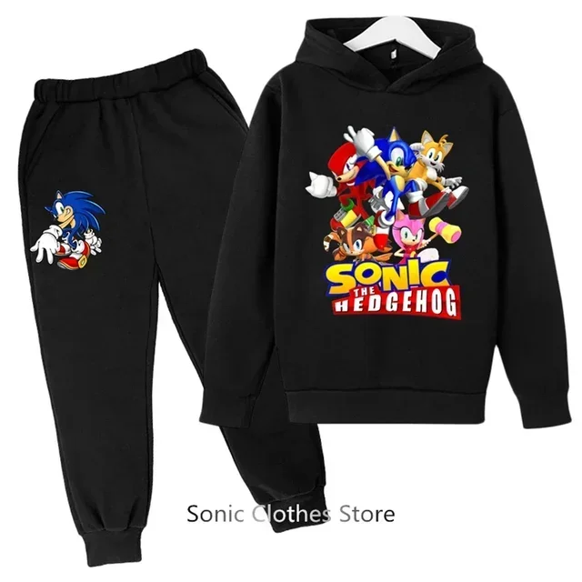 Sudadera con capucha de baloncesto para niños y niñas, conjunto de sudadera con capucha de Sonic Sports, primavera y otoño, 2 piezas, tops y pantalones, para adolescentes de 3 a 14 años