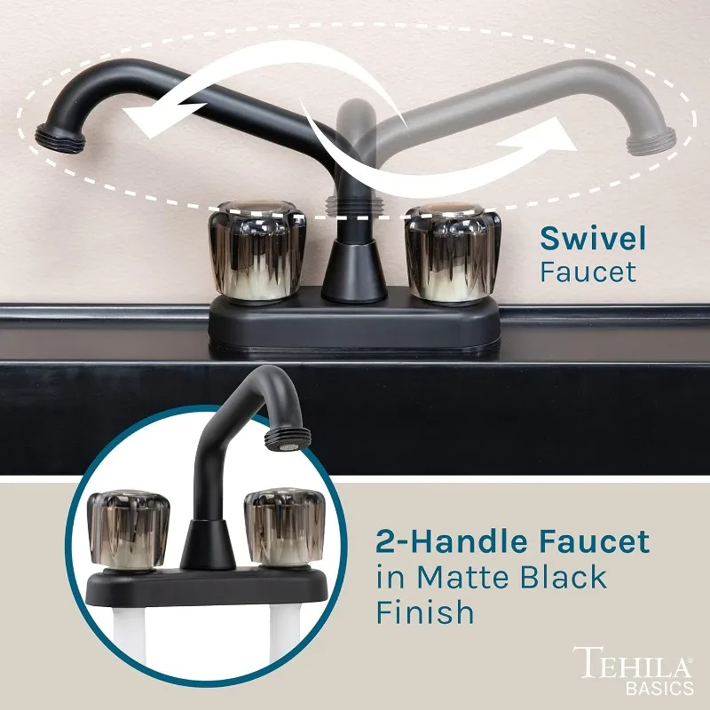 Tehila Basics 21-Gallon Black Freestanding Utility Sink with Black 2-Handle Faucet, Heavy Duty Plastic Laundry 6