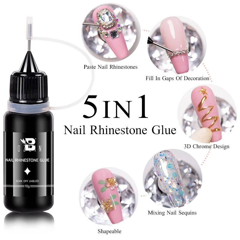 BOZLIN 5 in1 Super Diamond Glue Gel For DIY Nail Art Jewelry Decoration  Strong Adhesive Rhinestones Soak Off UV Semi Permanent - AliExpress