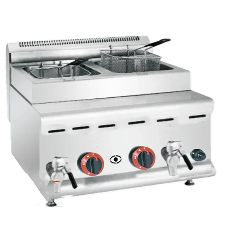 GH585 Commercial Gas Double Cylinder Screen Fryer 8L Fried Chicken Fryer Desktop Natural Gas Liquid Gas High Oil Cylinder Fryer 4