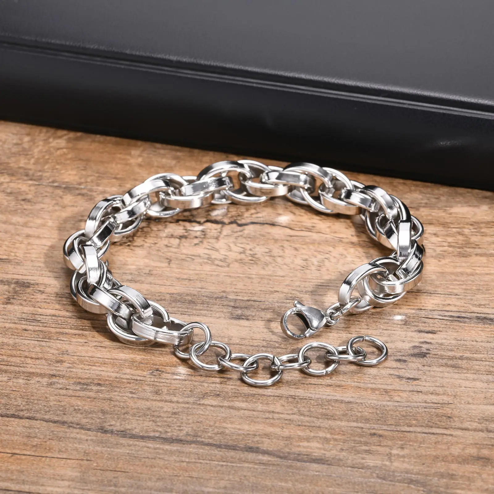 11mm Edelstahl Twist Armband für Männer, schwarz/grau/silber Farbe Twisted Seil Glieder kette, 23 5cm Handgelenk Weihnachts geschenke Schmuck – Detail 5