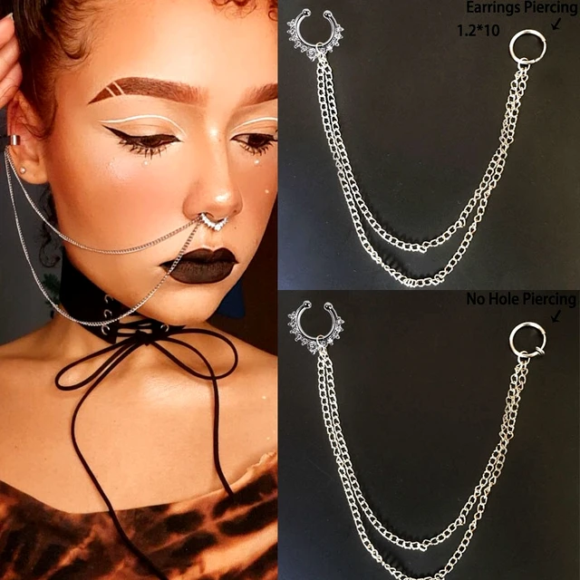 Stainless Steel Fake Piercing Nose Cuff Chain  Stainless Steel Fake Nose  Ring - 1pcs - Aliexpress