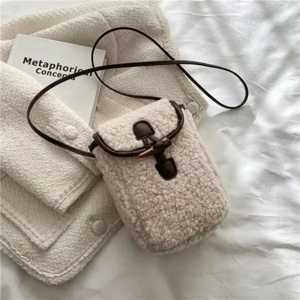 Fashion Winter Lambswool Phone Bag Faux Fur Portable Shoulder Bags Sweet Lovely Square Purse Crossbody Bag
