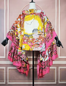 2024 Europa Estate Moda Seta Stampata Donna Beach Party Monospalla Maniche a sbuffo Camicetta Formato libero Lady africana Top 1