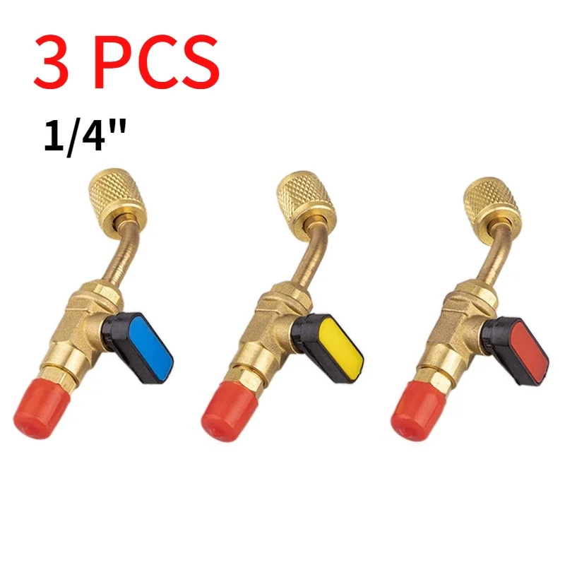 Car air-conditioning refrigeration ball valve adapter 3pcs 1/4 SAE coolant control valve for R12 R22 R134a Copper on/OFF Valve