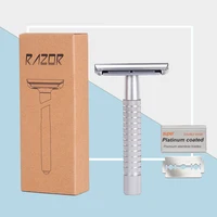 Whityle Metal Safety Razor Classic Wet Shaver Large Handle Beard Carving Razor 06T With 5 Platinum Coated Blade 1