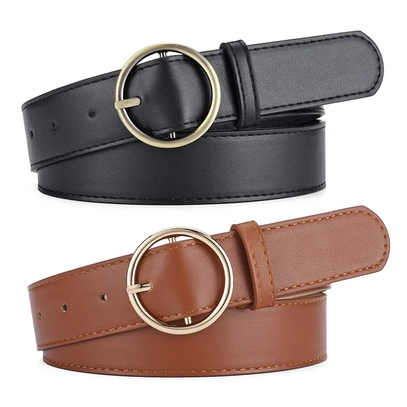 

Korean Personality Round Buckle PU Belt Women High Sense Jeans Dress Versatile Waistband Lady Simple Elegant Belts Wholesale