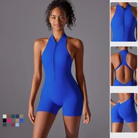Sexy Hollow Backless Scrunch Butt Sport Jumpsuit Short Woman One Piece Gym Outfit Sleeveless Zipper Fitness Overalls Yoga Romper - Image 2