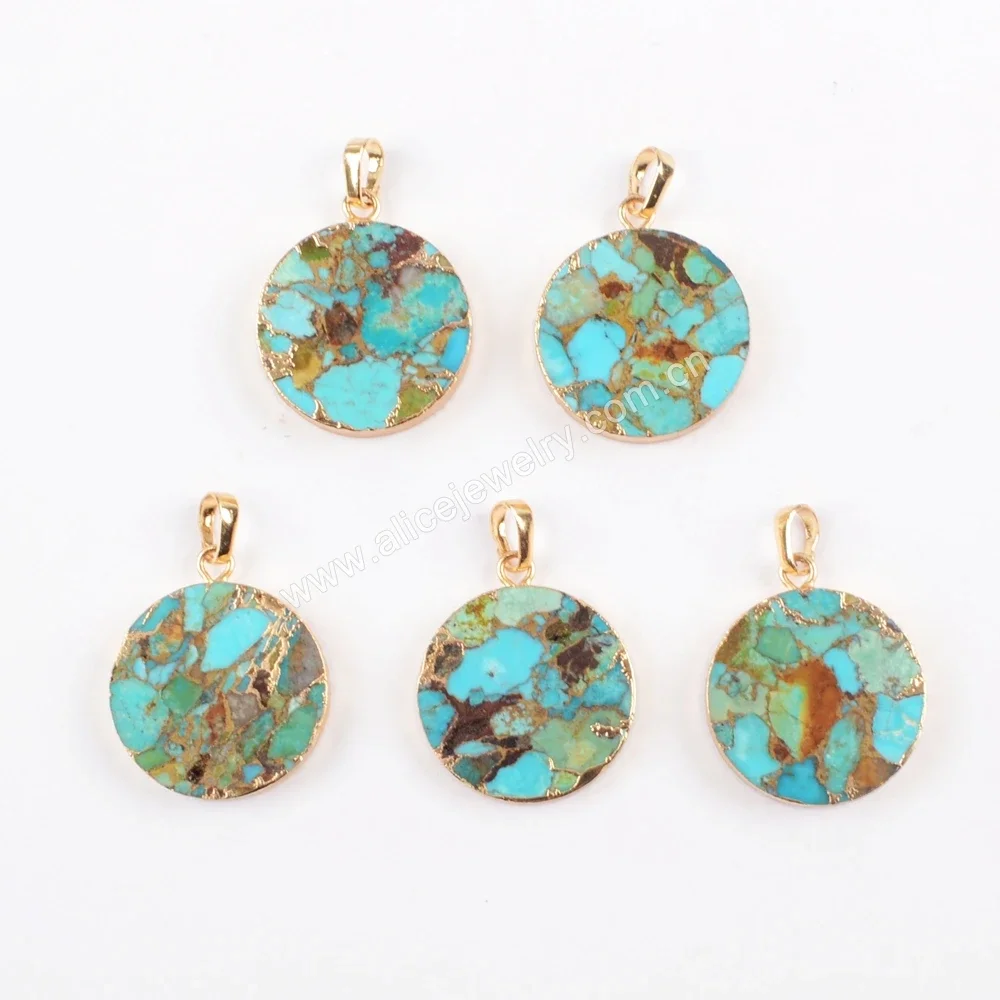 

BOROSA Vintage Round Shaped Turquoise Pendant Natural Gemstone Jewelry Accessories For Women Birthstone Anniversary Gifts