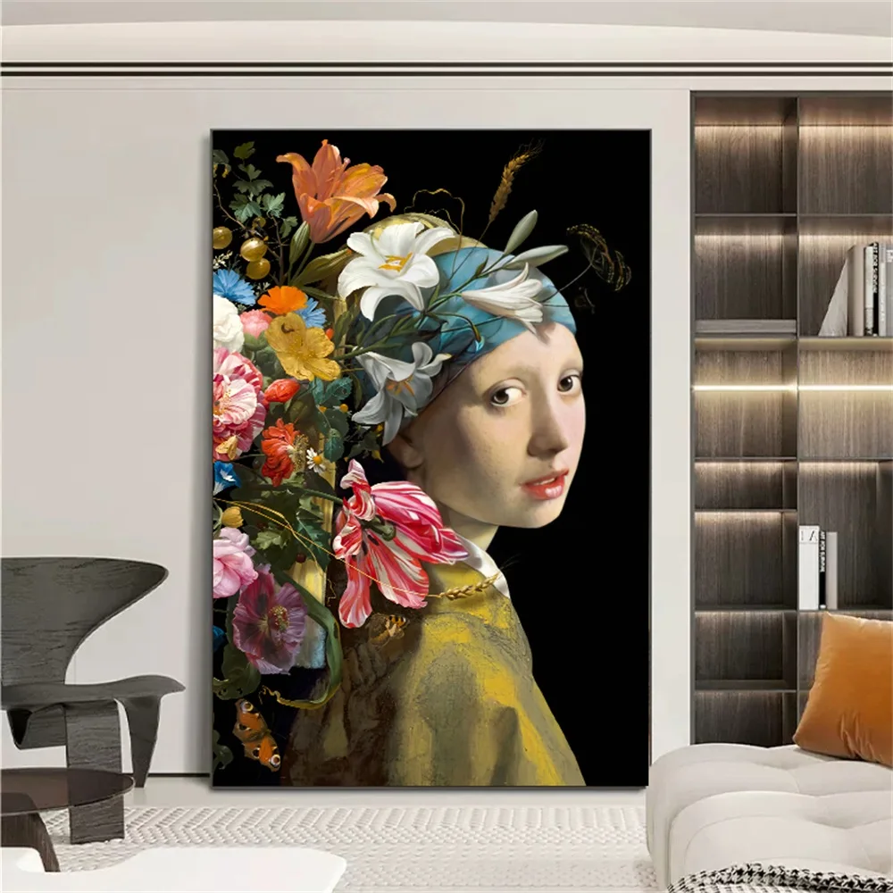 

The Girl With A Pearl Earring Flowers Canvas Paintings Prints Famous Artwork Wall Art Poster Pictures For Room Home Decoration
