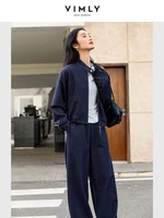 VIMLY 2 Piece Pant Set Woman Casual Outfits Women's Pant Suit 2025 Blue Stand-up Collar Jacket and Trouser Female Clothing A0119 - Image 3