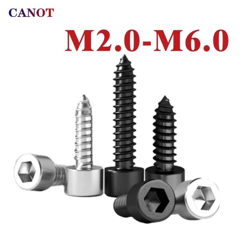 M2 M3 M3.5 M4 M5 M6 Hex Hexagon Socket Cap Head Self Tapping Screw 8.8 Grade Black/Nickel Zinc Allen Head Furniture Wood Screw