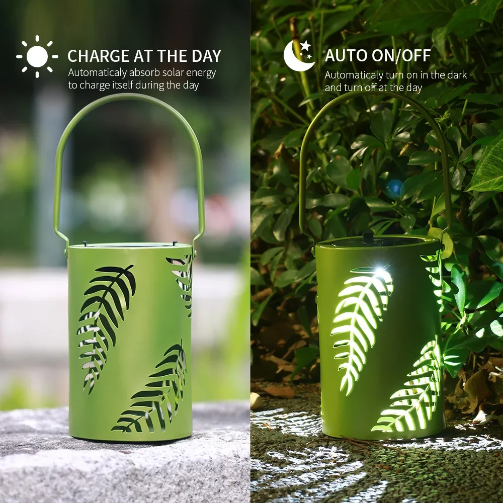 

Solar Powered Lawn Lights Outdoor Waterproof Garden Courtyard Hollowed Out Leaves Iron Lantern Decorative Light Lighthouse Shape