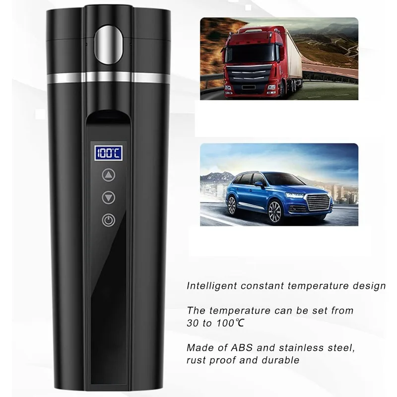 

450ml Car Heating Cup Electric Heated Travel Mug Kettle Smart Temperature Control Heating Water Cup Car Thermos Display Heat Cup
