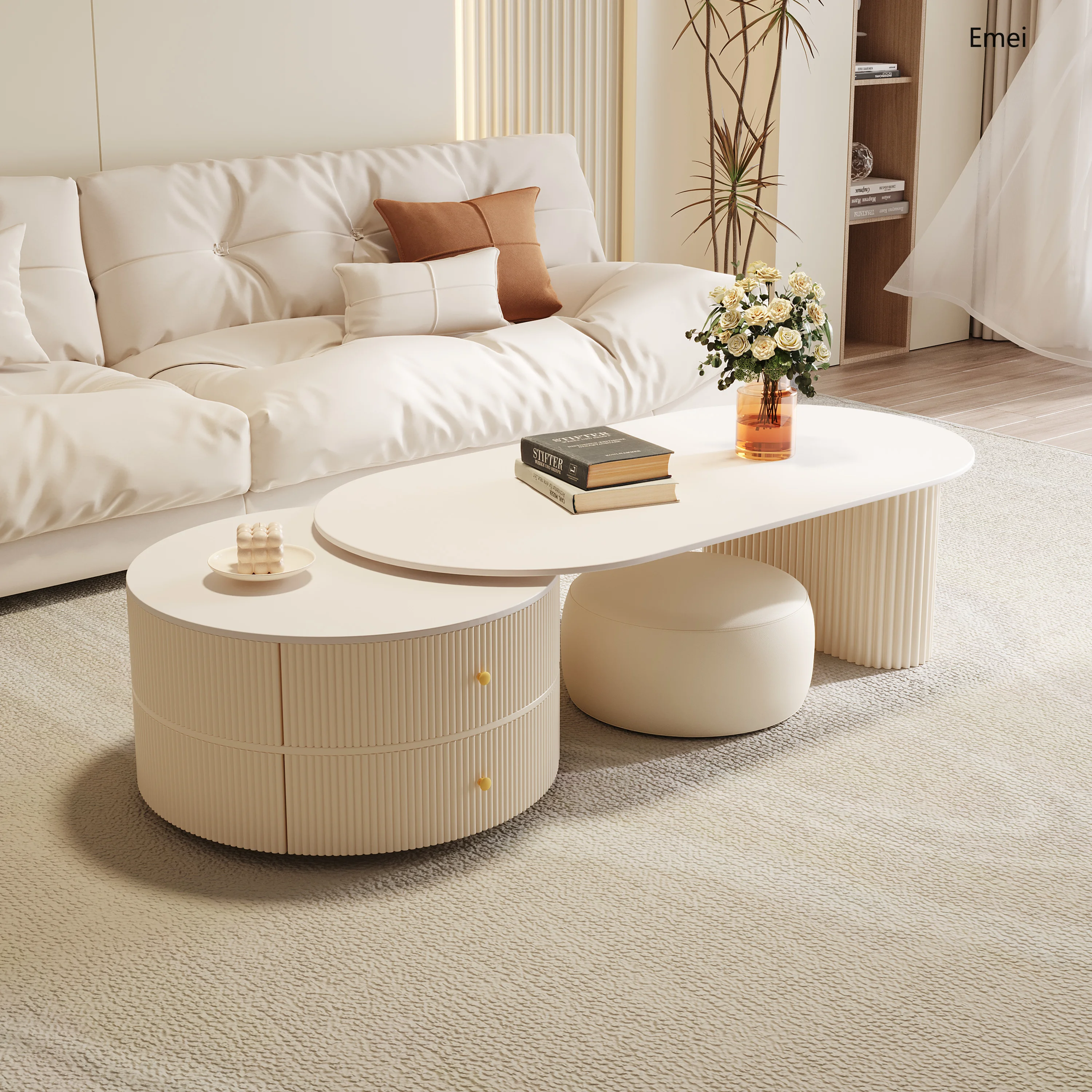 Cream wind rock board coffee table living room household new retractable light luxury combination coffee table